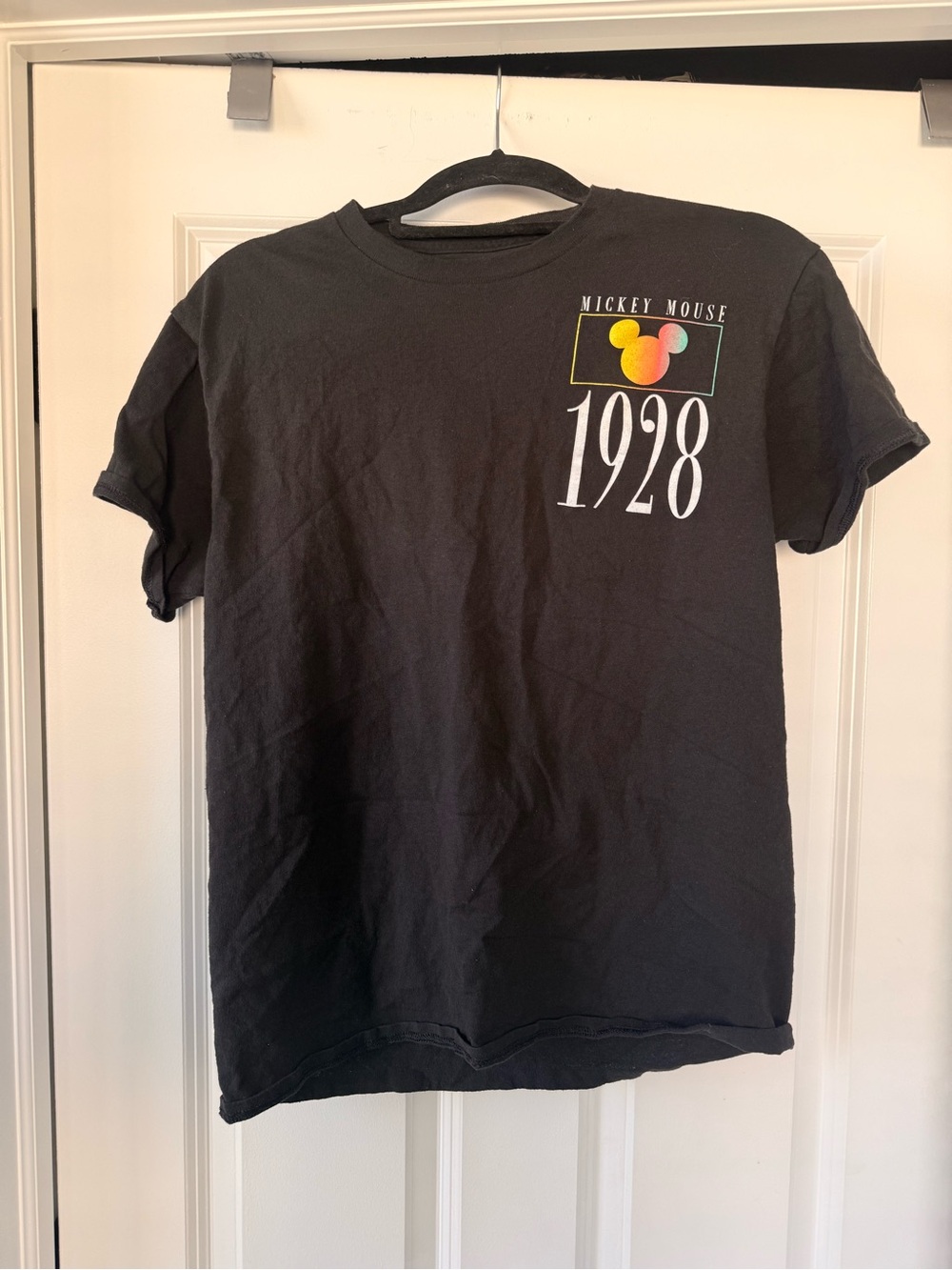 Mickey Mouse 1928 Rainbow Gradient Black Graphic Short Sleeve Tee